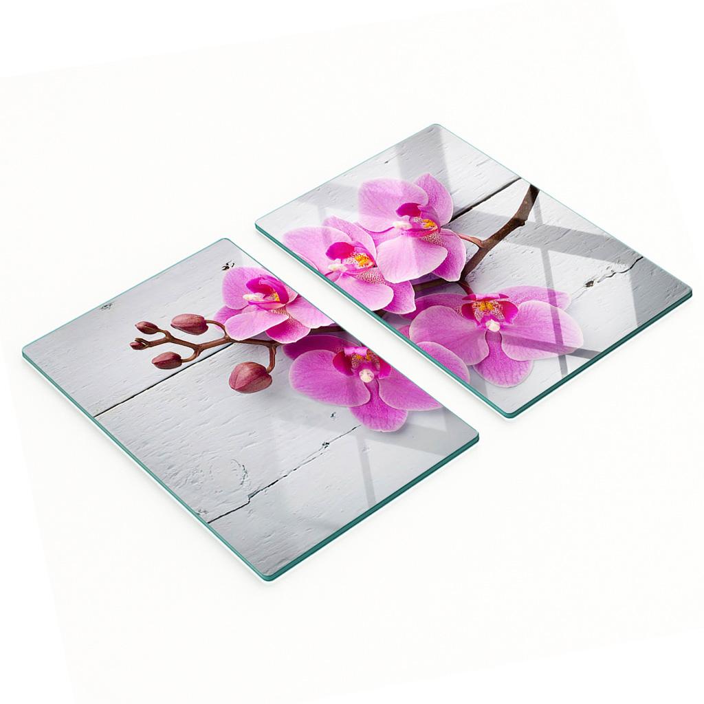 Tempered Glass Kitchen Boards with Orchid Graphics on Wood 2x40x52 cm