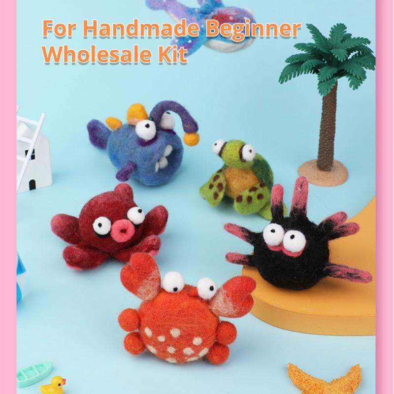 Ocean Animal Needle Wool Felting Tool with Needle Instruction Wool Roving Wood Handle and Finger Cots for Beginner