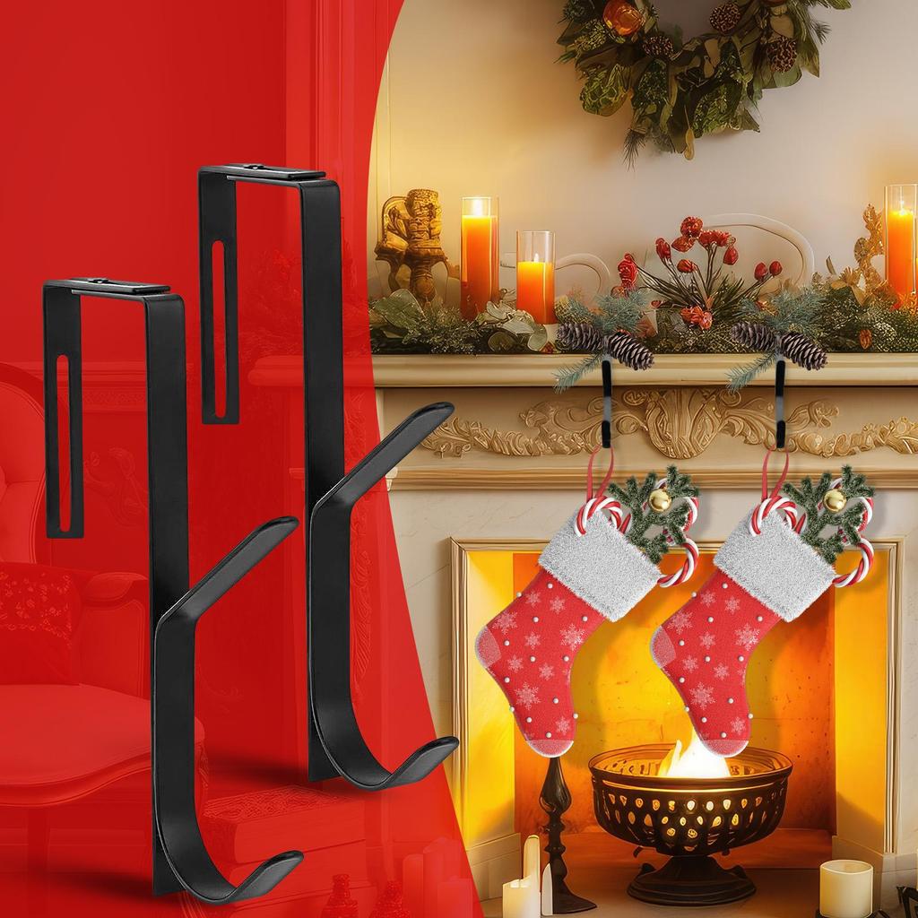 Fireplace Garland Hanger 2 Pieces Fireplace Stocking Hanger Christmas Decoration Adjustable Hooks For Retail Store Display