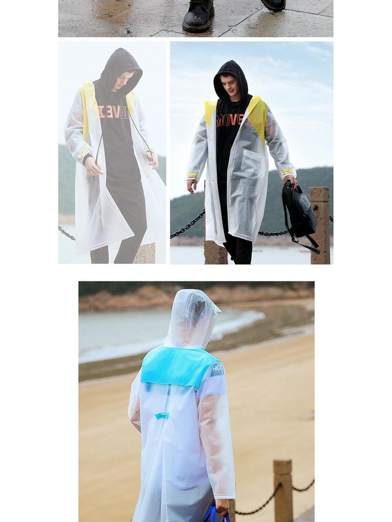 Qinfei Unisex Long Travel Rain Poncho with High-Frequency Heat-Pressed Seams