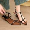 205 New  Summer Womens Sandals Narrow Band Low Heels Shoes Fashion Pointed Toe Buckle Strap Zapatos De Mujer