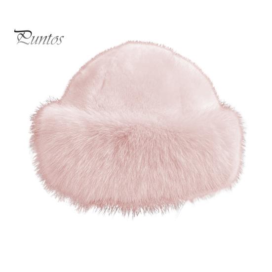 Women Winter Hat Thick Plush Faux Fur Heat Retention Windproof Mongolia Style Bucket Hat Solid Color Outdoor Cycling Skiing Panama Cap