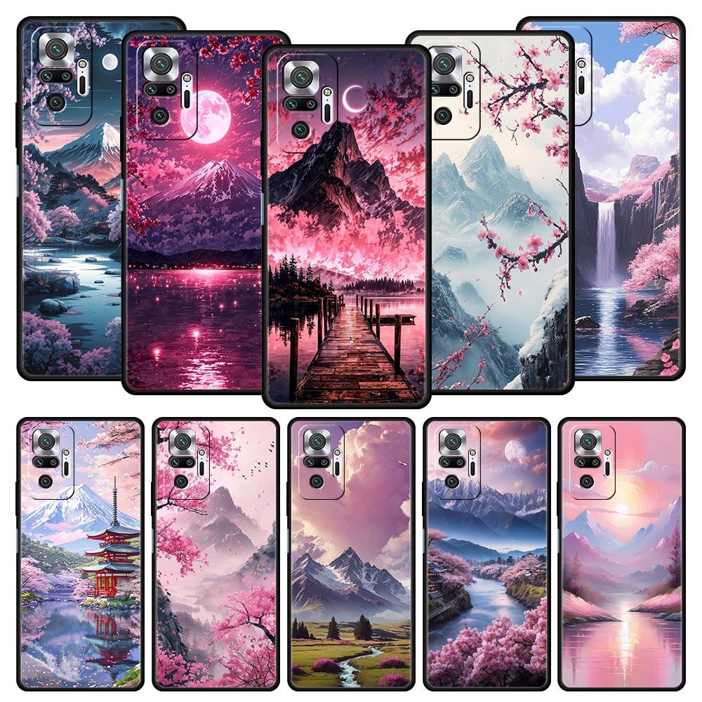 Pink Sunset Mountain Phone Case Cover for Redmi 14C 10C Note 15 14 13 12 10 11 K40 Pro Plus 5G Soft TPU Shockproof Shell Fundas