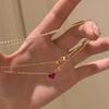 Light Luxury Retro High-End Ruby Love Necklace, Simple Design Temperament Pendant, Versatile And Exquisite Female Collarbone Chain