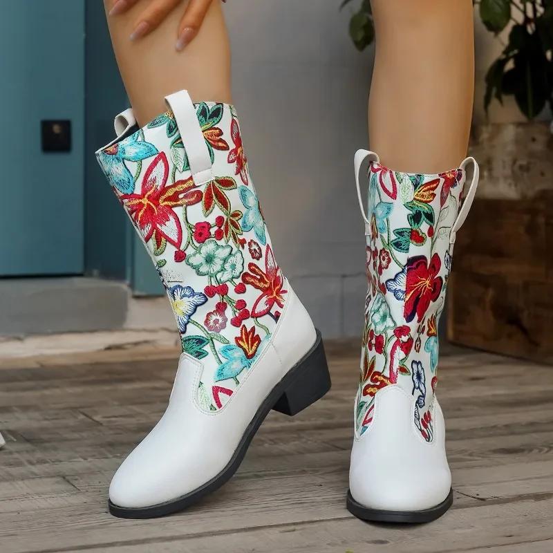 Ladies Shoes On Sale High Quality Sleeve Women's Boots Winter Pointed Toe Mixed Colors Short Barrel Chunky Heels Fashion Boots