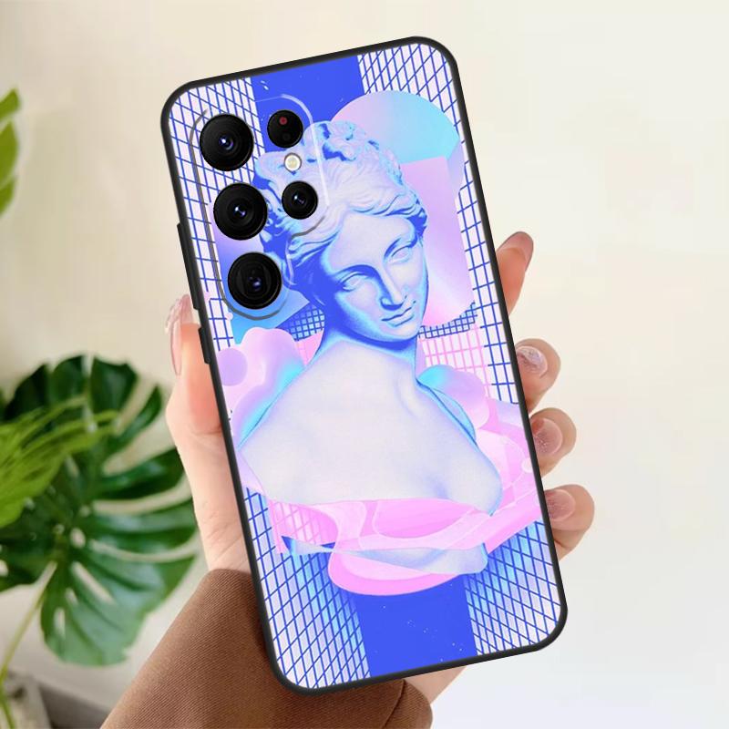 Great Wave Retro Cyber Statue Soft Case For Samsung Galaxy S25 Ultra S21 S22 S23 S24 Plus S9 S10 S20 FE S24 FE Phone Cover