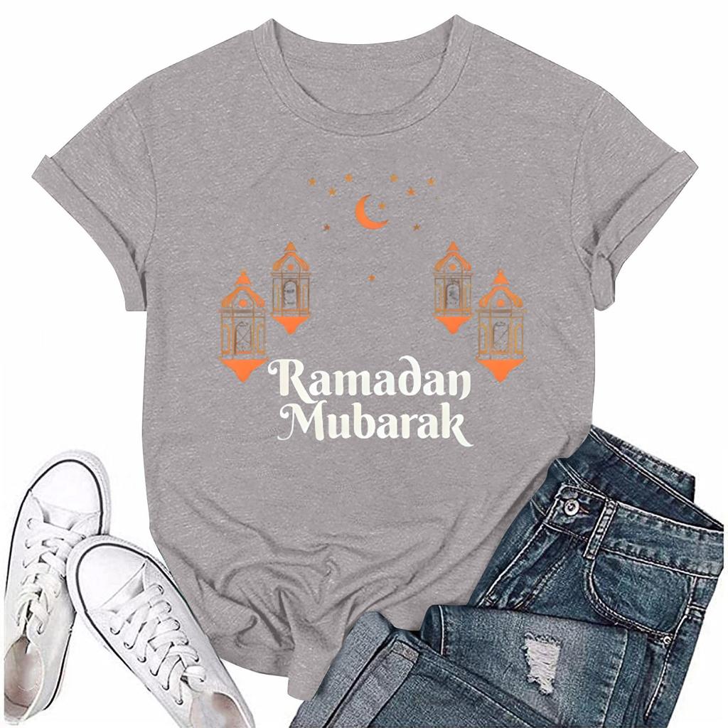 Women's Casual Loose Printed T-shirt Round Neck Pullover Short Sleeved Top