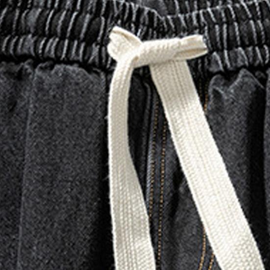 Мужские летние повседневные джинсы с эластичной резинкой на талии, прямые широкие джинсовые брюки с несколькими карманами, дизайнерские длинные брюки, уличная одежда