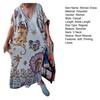 Summer Women Dress V Neck Short Sleeves Loose Retro Ethnic Printing Pullover Ankle Length Casual Daily Wear Maxi Dress