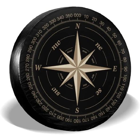 Compass Rose Black Spare Tire Cover UV Sun Wheel Covers Fit for Trailer, RV, SUV and Many Vehicle 15 Inch