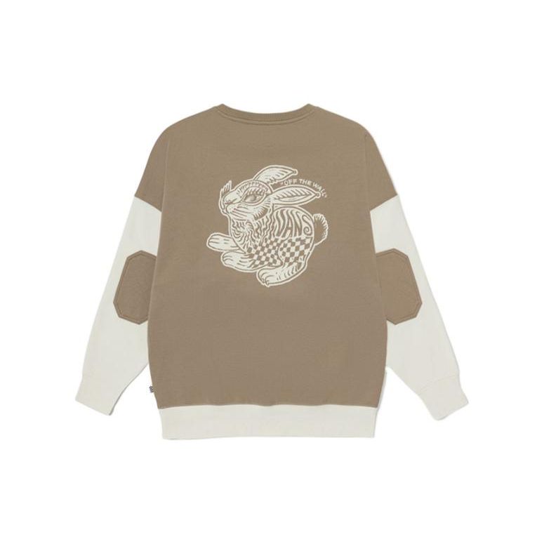 Vans Лоскутная надпись и кролик принт круглый вырез толстовка женская топы светло-коричневый VN0008YBYEH