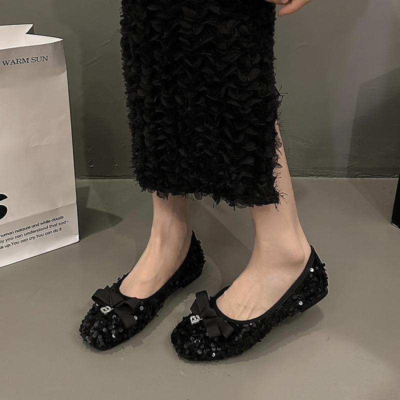 2024 Shoes for Women Outdoor Women's Flats Hot Sale Dress Flats Women Bow Tie Bling Square Toe Slip On Soft Bottom Shoes Female