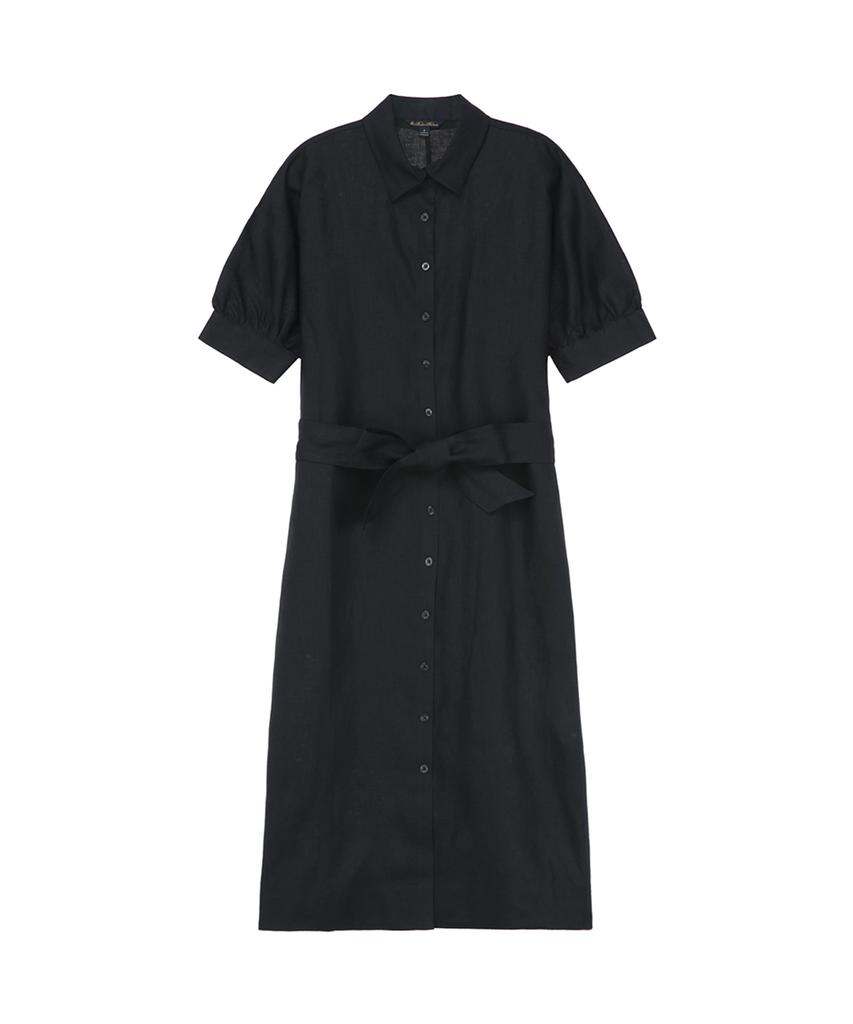 Льняное платье-рубашка с поясом BROOKS BROTHERS (черный) (Bbdzwm7129Ues)