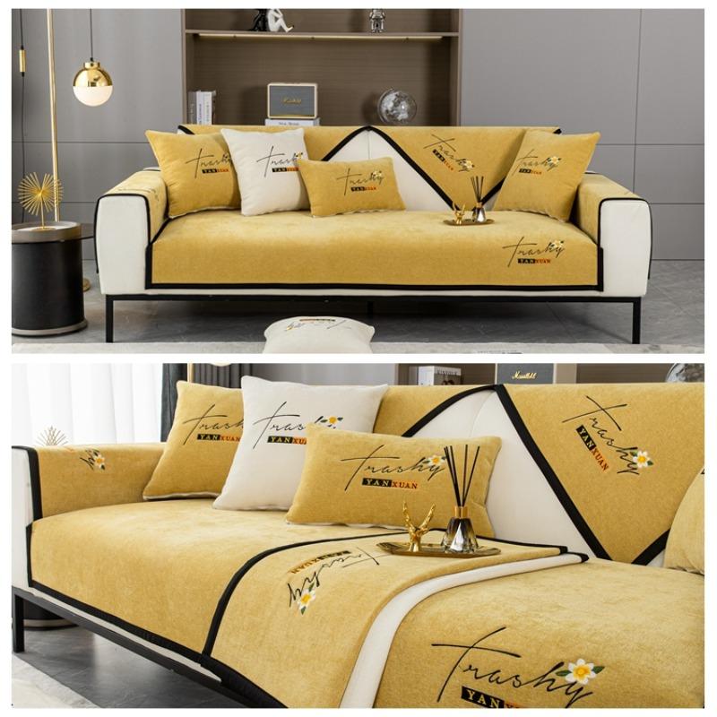 Мягкий шенилл с вышивкой Four Season Universal Sofa Полотенца, Г-образный секционный противоскользящий чехол для дивана для гостиной