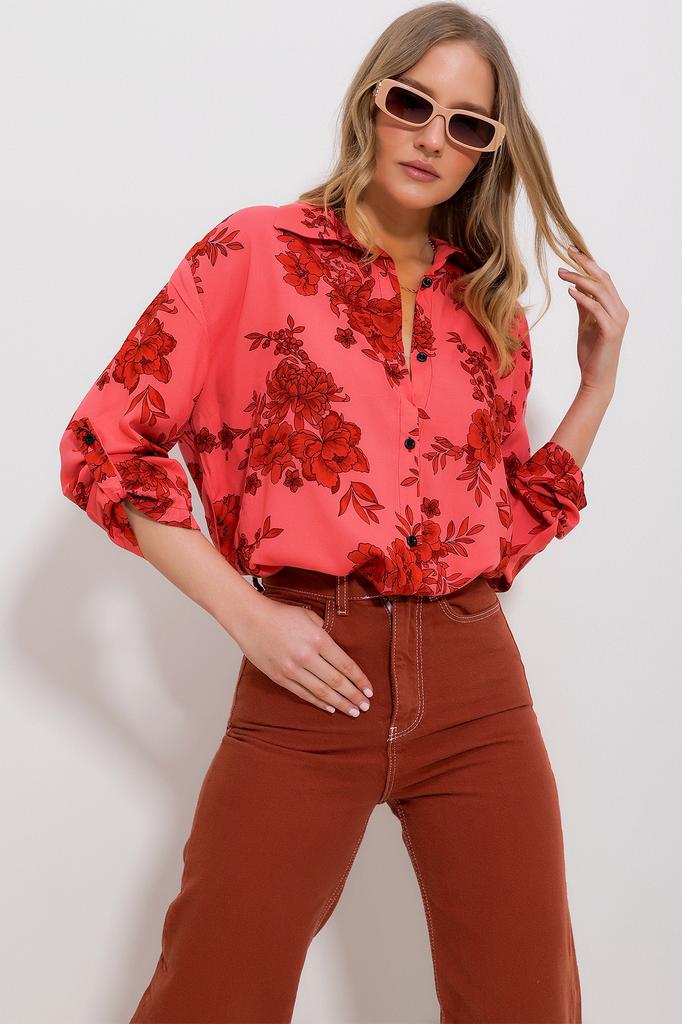 Women's Shirt New Season Fashion Green Patterned Woven Viscose Shirt