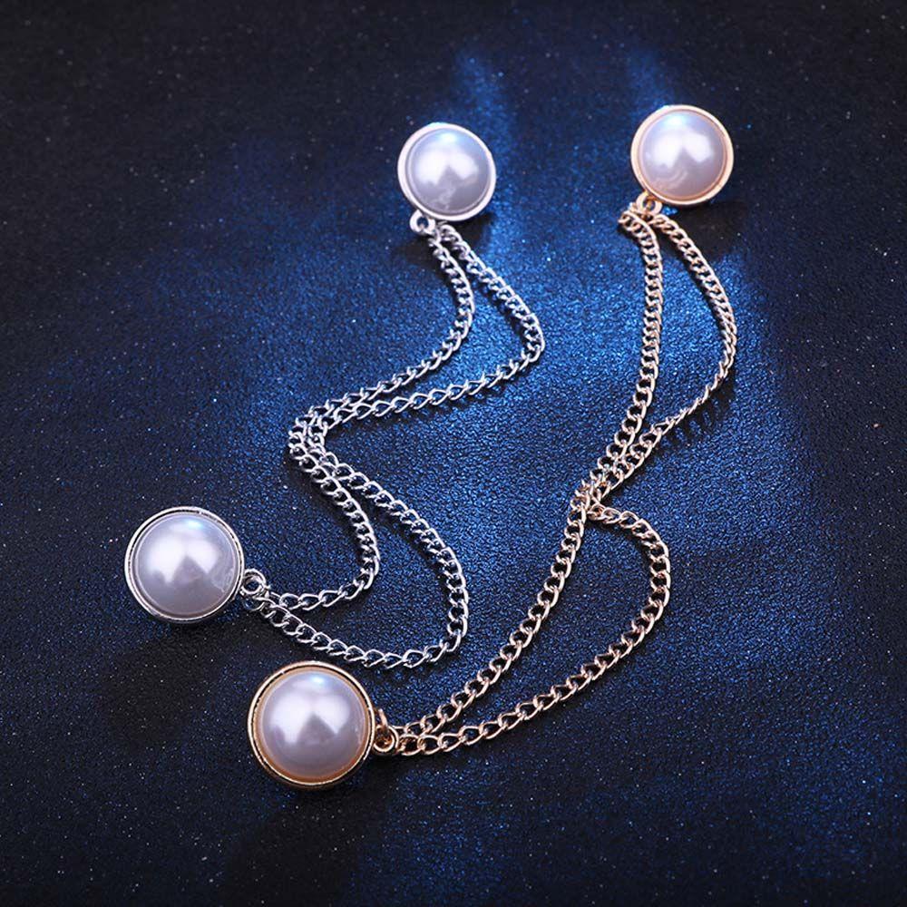 For Men Girl Double Chain Double Layer Women Brooches Korean Pin Pearl Collar Pin Collar Brooch