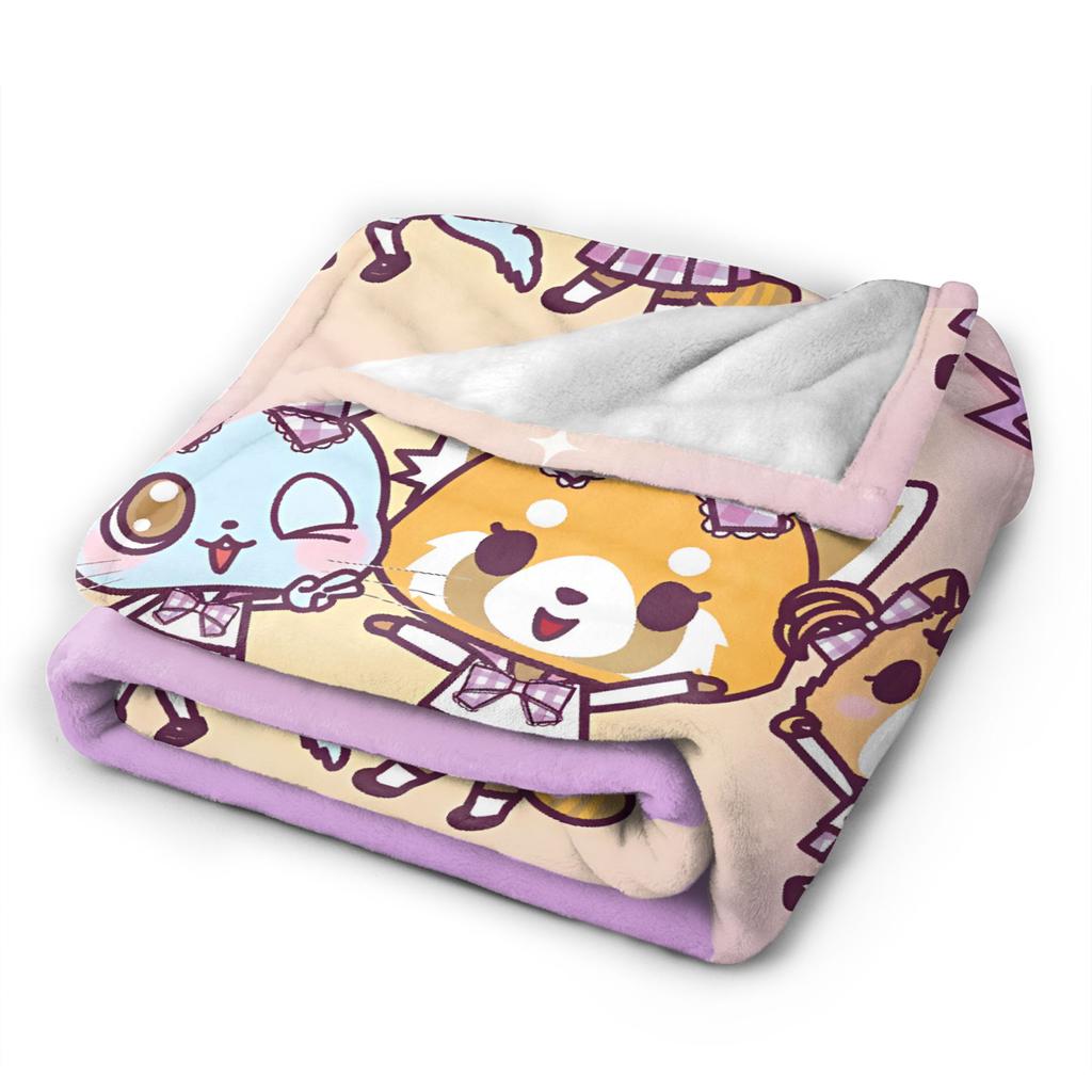 Aggretsuko Flannel Blanket Winter Warm Soft Throw Blanket for Kids Outdoor Pattern Bedspread Sofa Bed Cover
