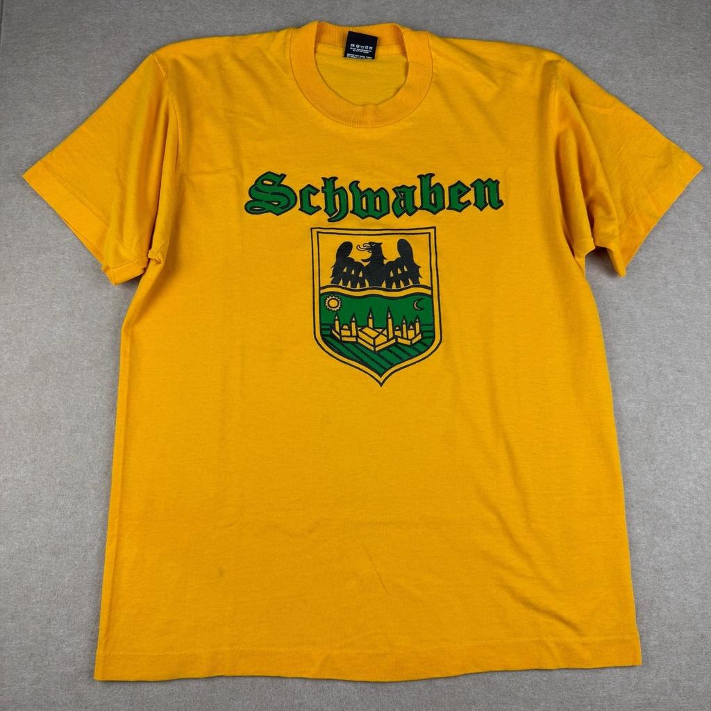 Vintage Screen Stars Best T Shirt Mens L Yellow Schwaben Crest USA Single Stitch