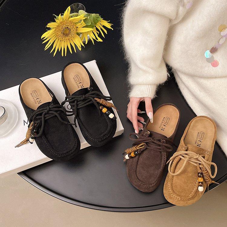 Kangaroo Bread~ Inner Height Increase Platform Casual Boken Slippers Women's 2025 Autumn New Kangaroo Shoes One Pedal