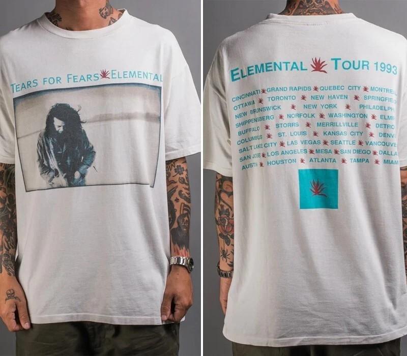 1993 Tears For Fears Elemental Tour T-Shirt Reprint 2 side white tee