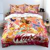 Beautiful Girls W-winx Cartoon Pattern Duvet Cover Set Digital Print Colorful Polyester Bedding with Zipper Closur for Kids Gift