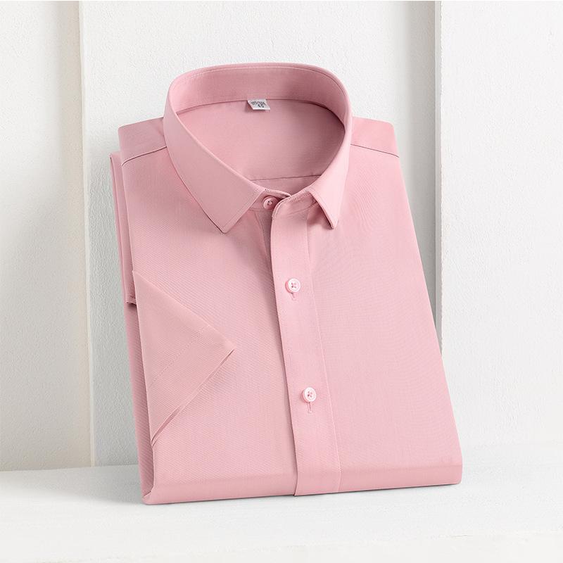 Men's Summer 100% Cotton T-shirt Solid Turn Down Collar Top Business Professional Short Sleeve Shirt