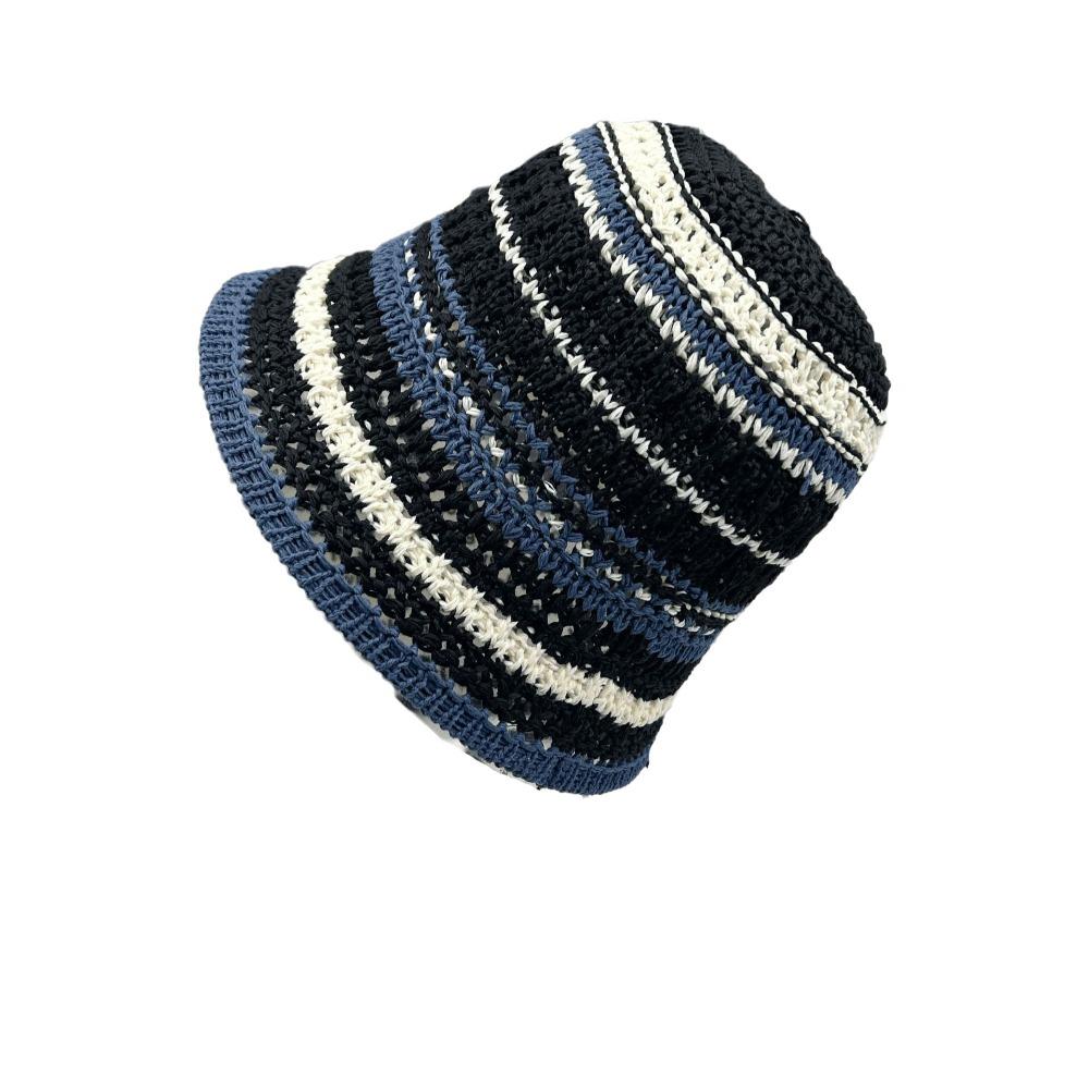 Stripe Knitted Bucket Hat Temperament Sun Protection Cap Fashion Fisherman Hat Women