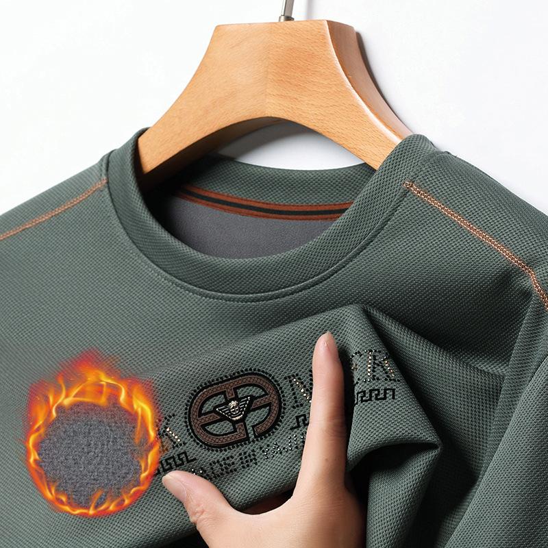 Long Sleeve Plus Fleece Thick T-shirt Autumn and Winter New Simple Casual All Matching Undershirt Hoodie Men