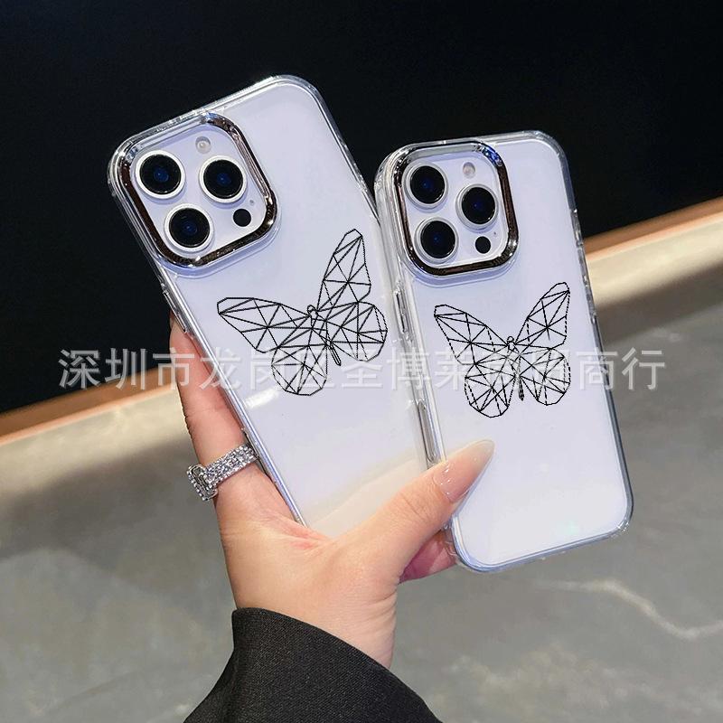 Чехол для мобильного телефона iPhone15promax с рисунком бабочки Apple 16 гальванизированная фоторамка 14/13 защитный чехол 17