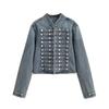2026 Womens Street Style Denim Jacket Frog Button Design Casual Outerwear
