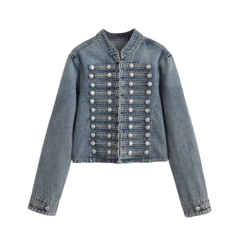 2026 Womens Street Style Denim Jacket Frog Button Design Casual Outerwear