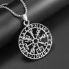 Viking Rune Compass Pendant Necklace for Men and Women Hollow Stainless Steel Necklace