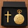 2pcs/set, Women's Pocket Watches 1PC Fashion Women's ‘rose Pattern Design’quartz Pocket Watch & 1PC Women's Golden Cross Necklace, Valentine's Gift