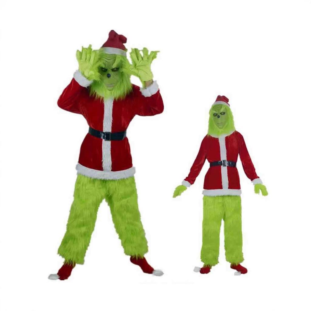 Christmas Spot Long Hair Green Hair Monster Grinch Cosplay Costume Santa Suit Party Play Costume