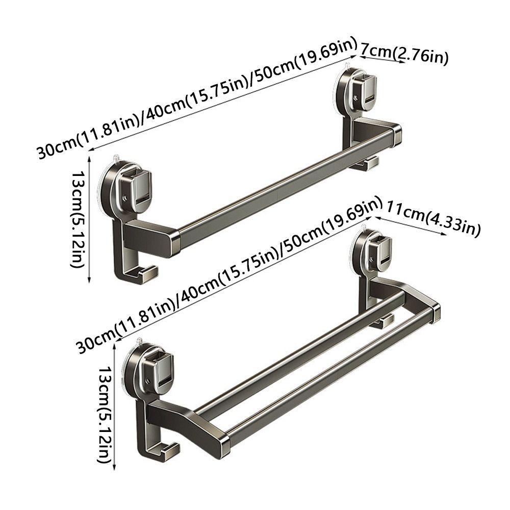 30/40/50CM Aluminum Towel Rack Grey Strong Load-bearing Wall Mounted Rack with Hook No Punching Double Pole Rack Hotel