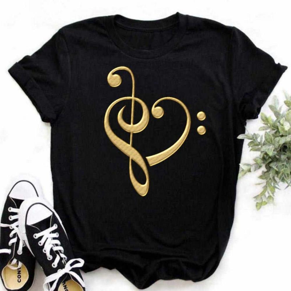 Новая футболка Harajuku Funny Music Note Art, модная женская футболка, музыкальные топы с короткими рукавами, черная футболка, женские повседневные футболки