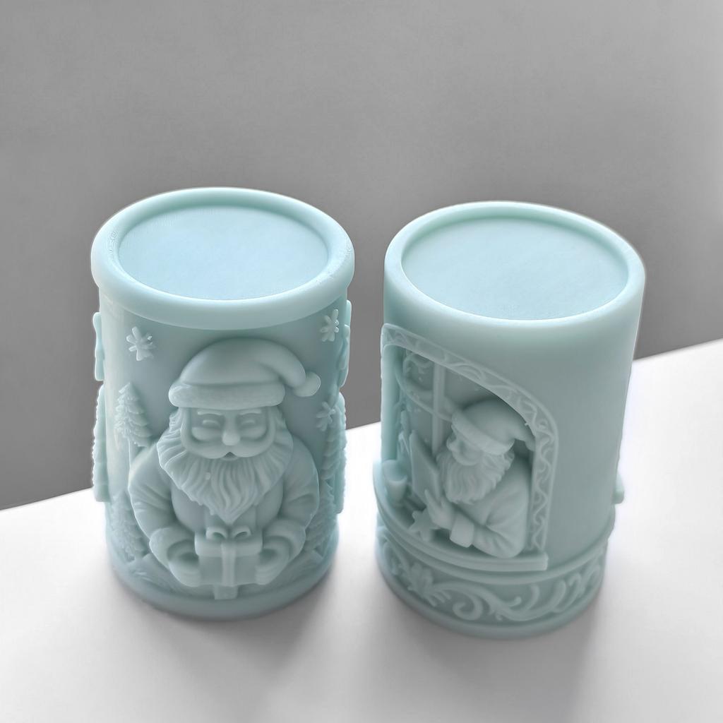 Christmas Series Santa Claus Silicone Candle Mold Handmade Scented Plaster Resin Mould Relief Cylinder Xmas Candle Molds