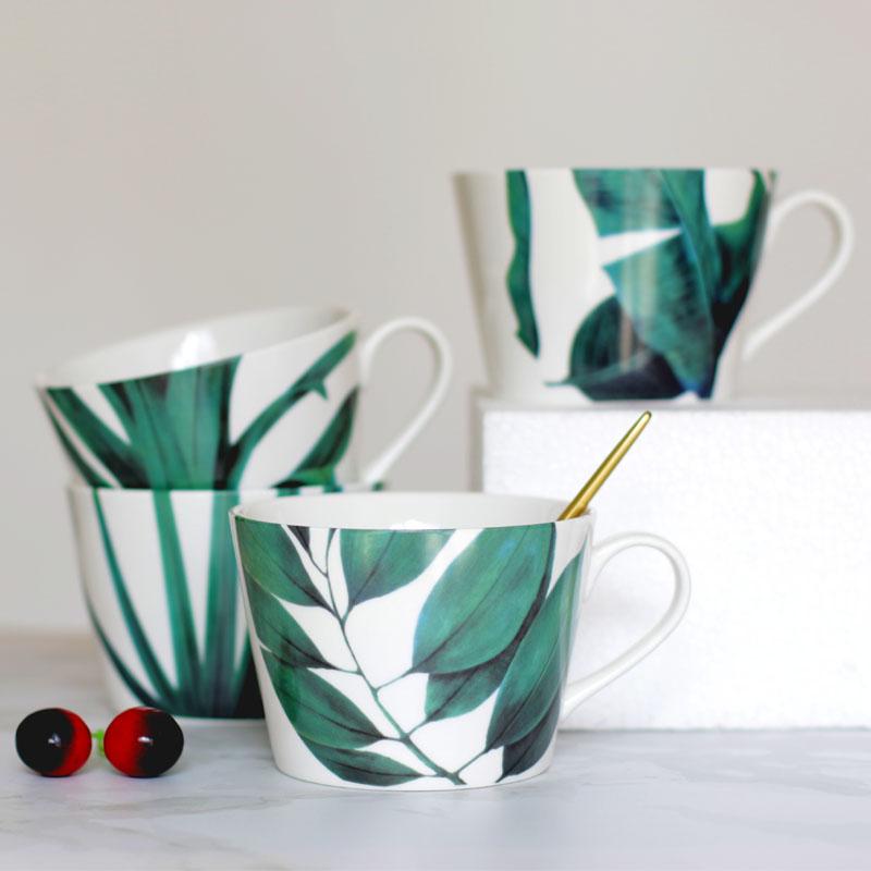 1 шт. Кружка с зеленым листом, керамическая кружка для молока в европейском стиле, чашка для воды, костяной фарфор, кофейная кружка, чайная чашка, посуда для напитков