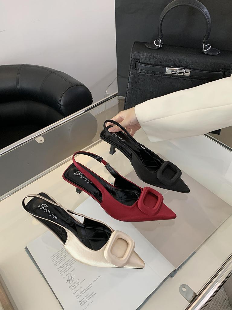 Модные женские босоножки с острым носком 2024 года, новые поступления, модные туфли для вечеринок, черные, красные, бежевые, на тонком высоком каблуке, туфли-лодочки с пряжкой на ремне 35-39