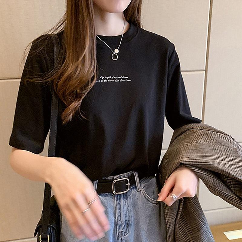 2024 New Summer Korean Style Loose Letter Printed Short-sleeved T-shirt Female Student Tops Women's Clothing
