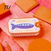 Whimsical Jewelry Container Sardine Tin Box with Fishbone, PLA Vintage Compact Size Ring Storage Organizer, Portable Case for Earrings Necklaces Rings