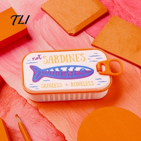 Whimsical Jewelry Container Sardine Tin Box with Fishbone, PLA Vintage Compact Size Ring Storage Organizer, Portable Case for Earrings Necklaces Rings