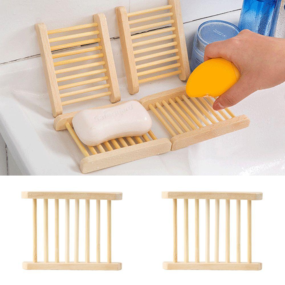 Home & Living Drain Tray Holder Bamboo Leaking Water Soap Holder Storage Box Sponge Plate Soap Dish