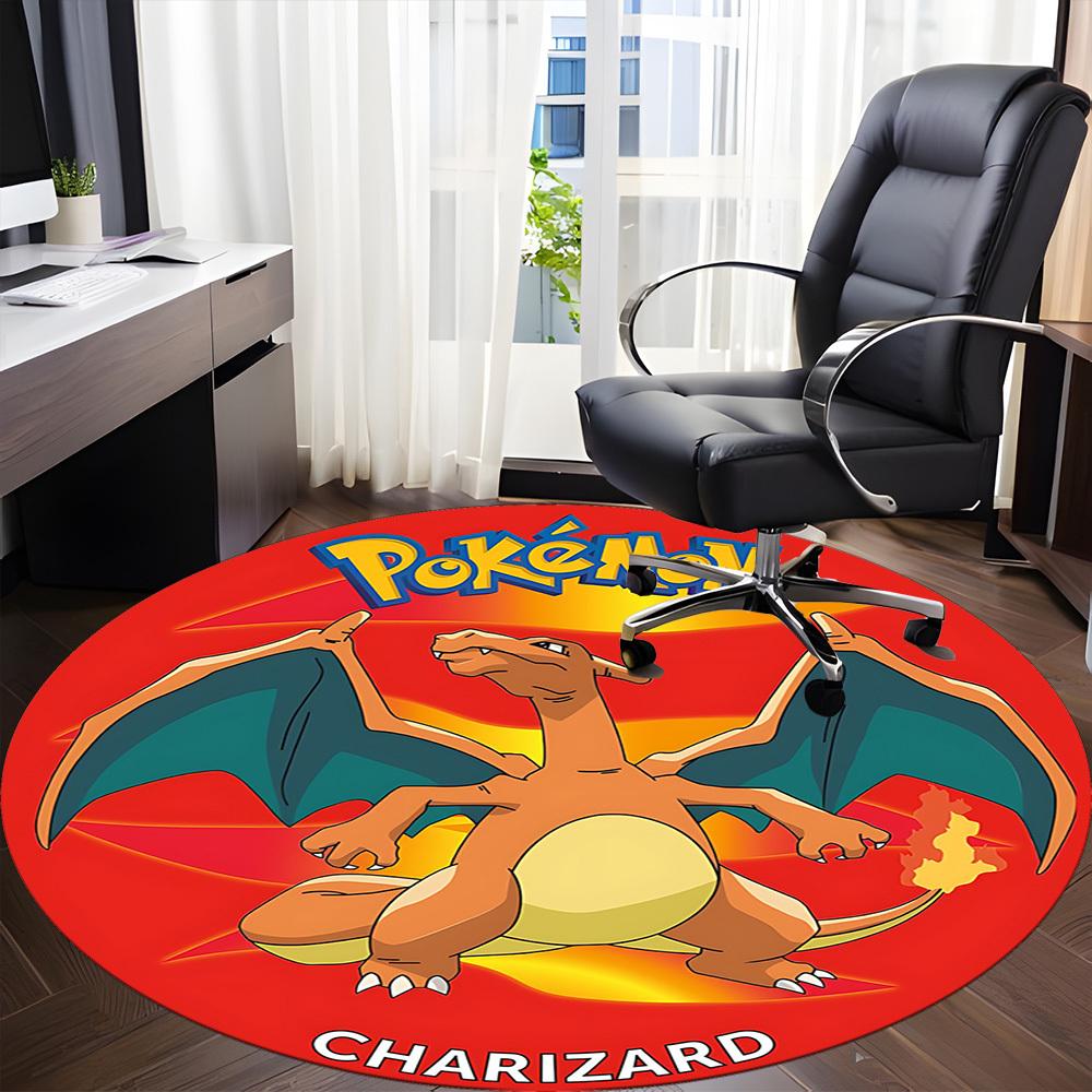 1 шт. Круглый коврик для офиса Pokemon Charizard, Коврик для помещений, Подходит для офиса, Под офисные стулья, Спальни, Гостиной, Декор для дома, Декор комнаты
