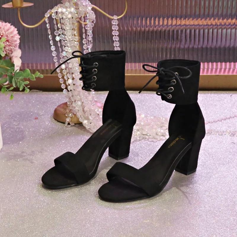Fashion Women's Shoes 2025 New Cover Heel Women's Sandals Fashion Peep Toe Dress Sandals Women Summer Plus Size Solid Heeled Sandals