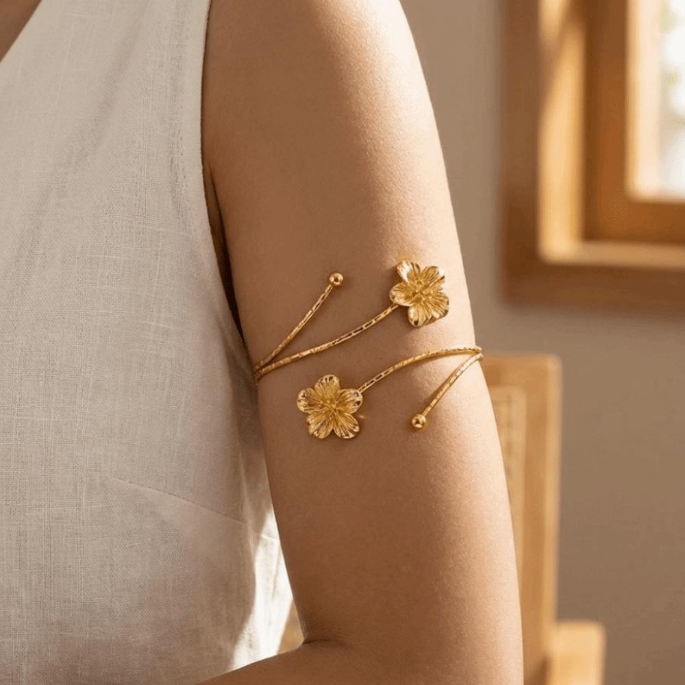 Metal Flower Open Cuff Bracelets Adjustable Floral Cuff Bracelet Open Arm Bracelets Party Jewelry
