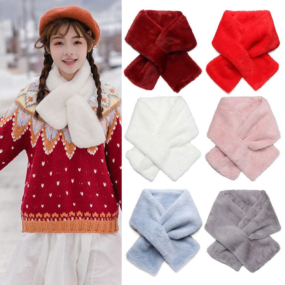 Elegant Shawl Winter Warm Neckerchief Wrap Solid Color Neck Warmer Cross Scarf