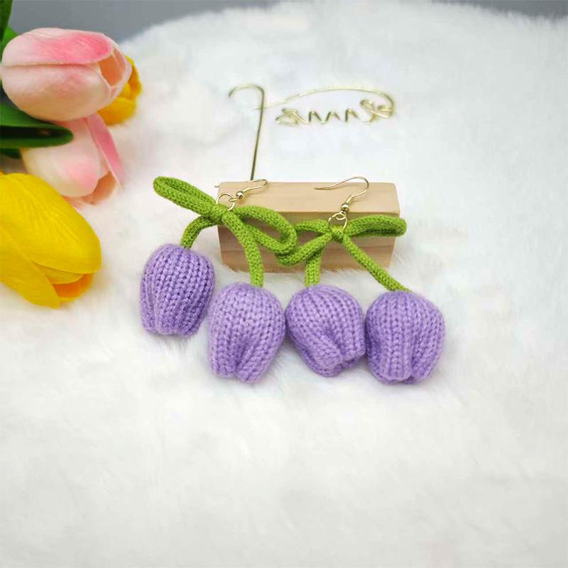 Очаровательные вязаные шерстяные серьги-тюльпаны для женщин