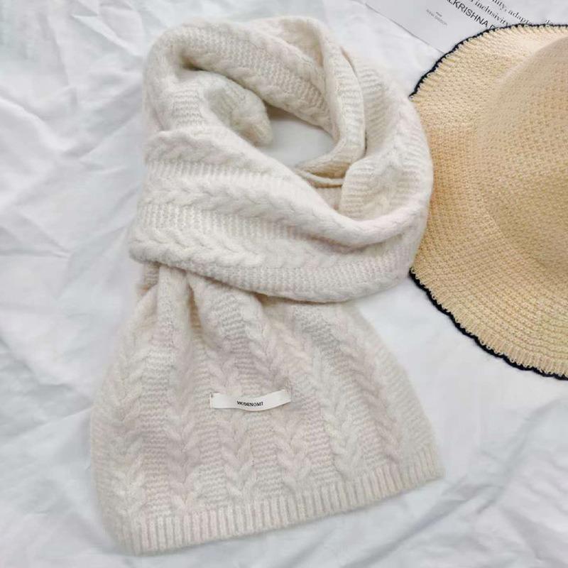 Wool Knitted Scarf Women's High-end Sense Thickened Warm Average Size Neck Protection Scarf Versatile Flat Machine Process OO Custom