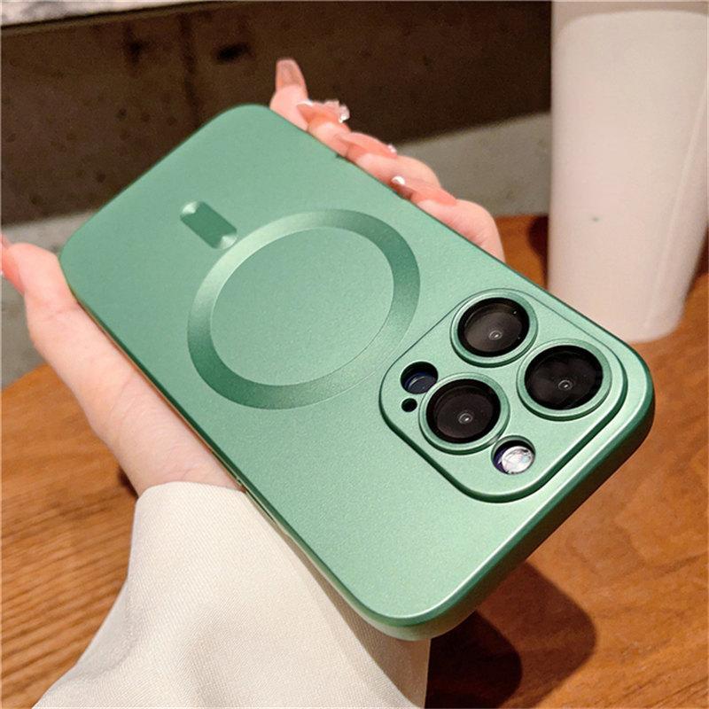 Матовый мягкий силиконовый чехол для беспроводной магнитной зарядки Magsafe для iPhone 14 15 16 Plus 13 12 11 Pro Max, защитное стекло для объектива